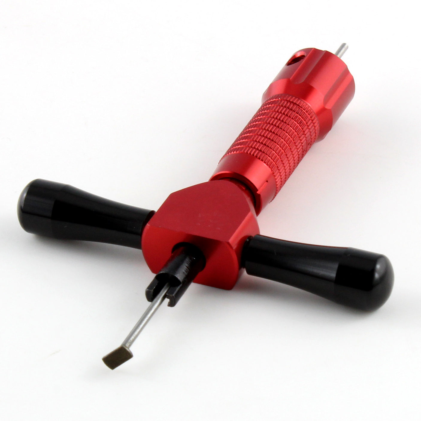 Close-up of the Lokko disc detainer lock pick red grip and shaft
