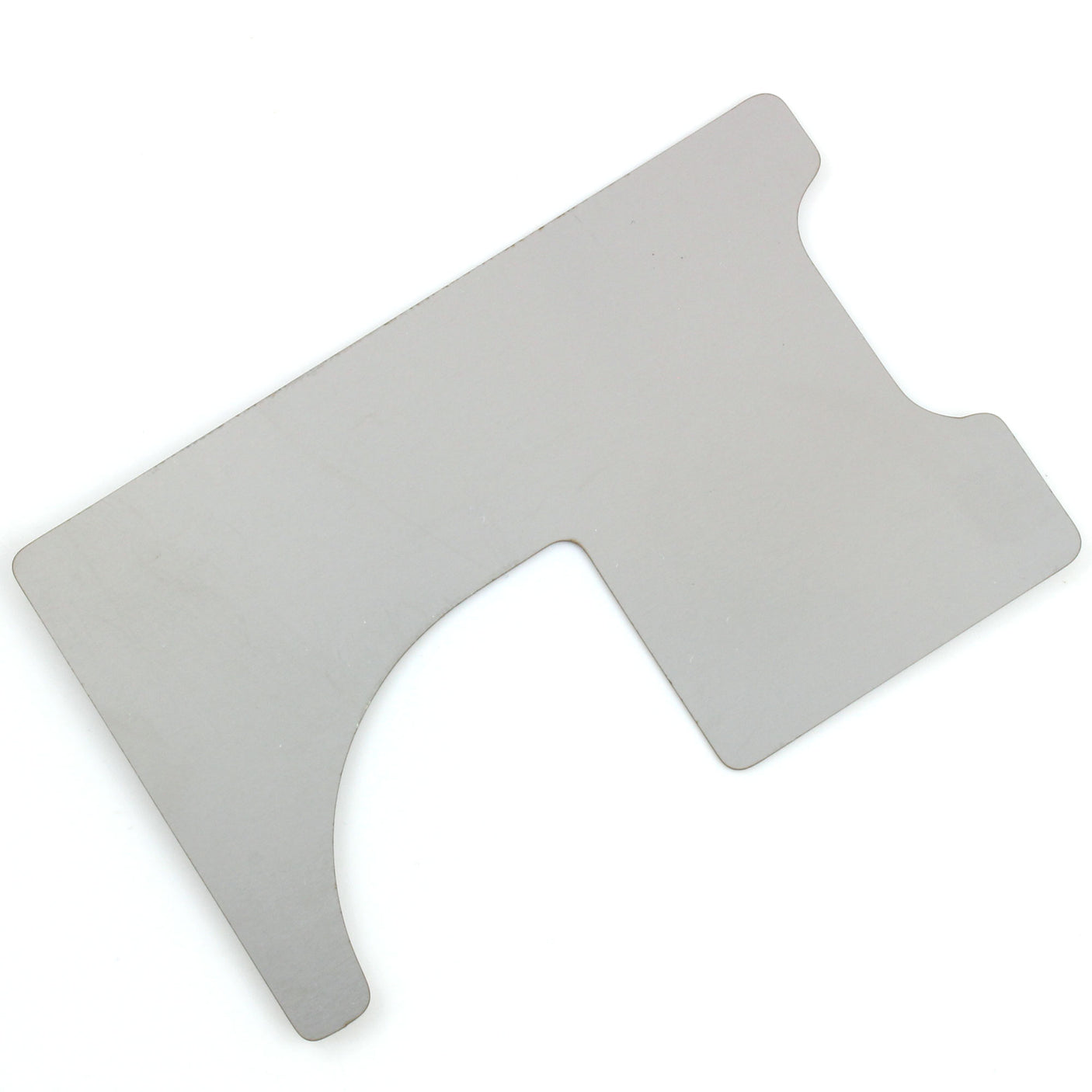 Lokko credit card door latch shim, a flat stainless steel card with a curved loiding edge