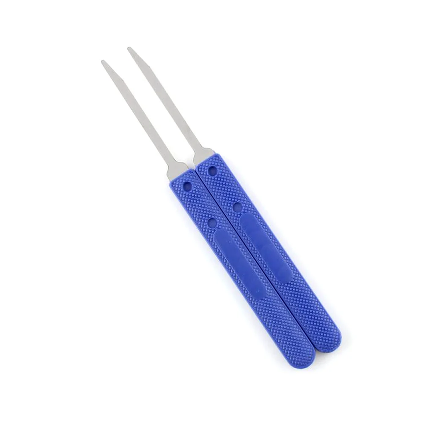 Miniknife lock bypasstools with blue handles on a white background