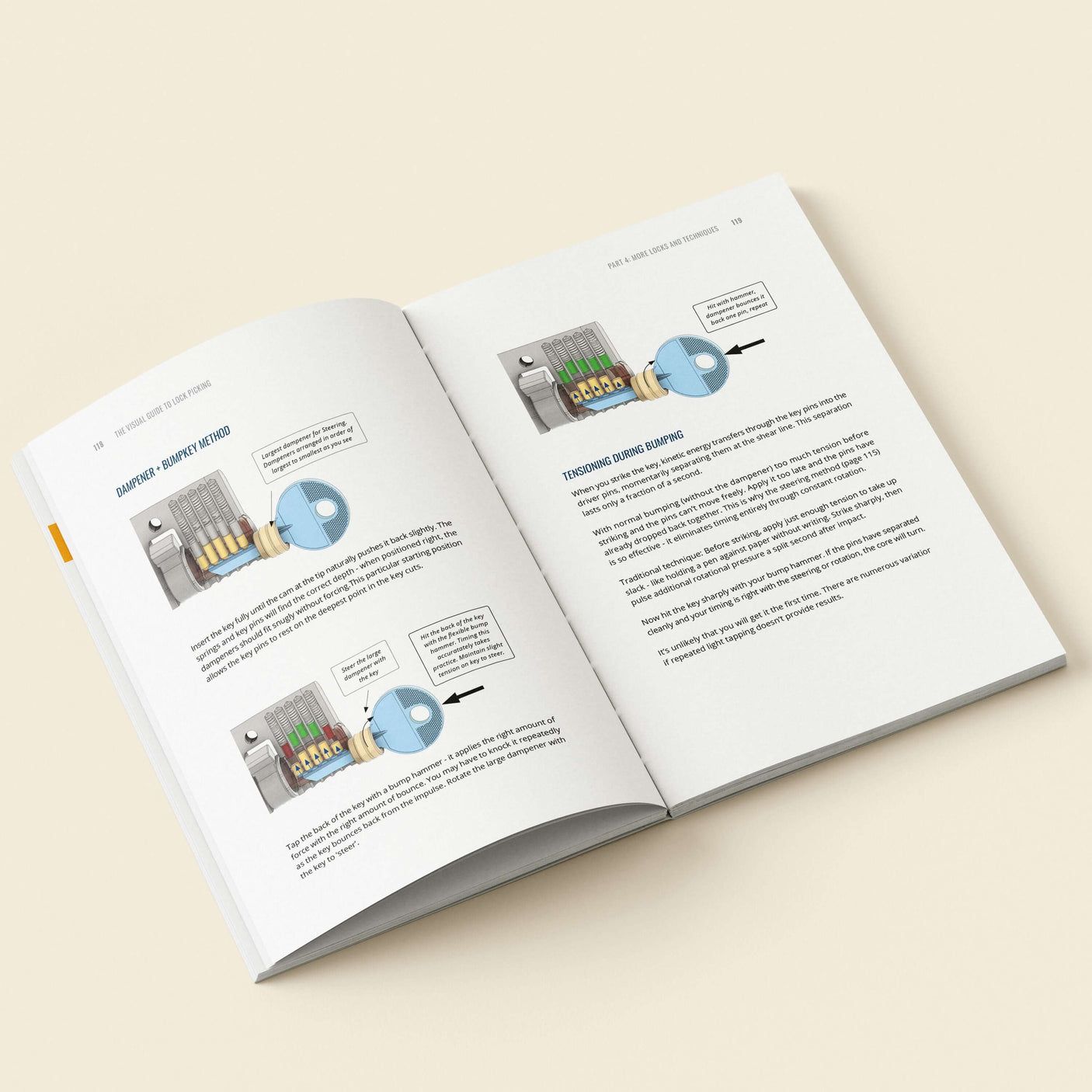 Open lock picking illustrated guide showing step-by-step techniques with visual diagrams for beginners.