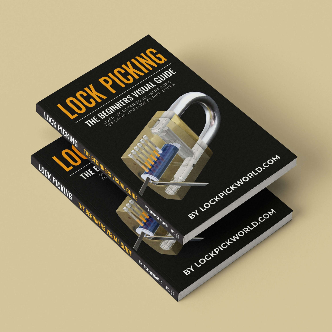 Lock Picking - The Beginners Visual Guide book covers stacked on a table showcasing lock illustrations.