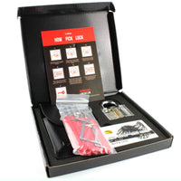 Lock Picking Kit featuring lock picks, practice lock, and beginner's guide for mastering lock picking skills.