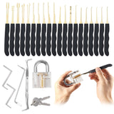 GOSO picks and tension tools beside a practice padlock