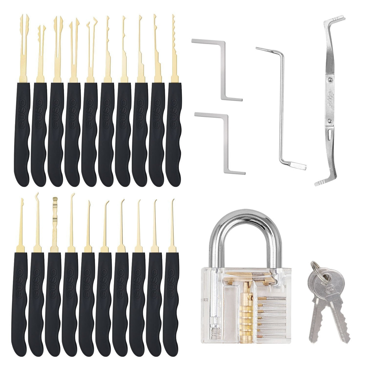 GOSO pick set with tension tools and practice padlock