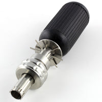 Front angle of the Lokko tubular pick showing seven stainless picking needles ringed around the central guide post