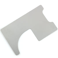 Lokko credit card door latch shim, a flat stainless steel card with a curved loiding edge