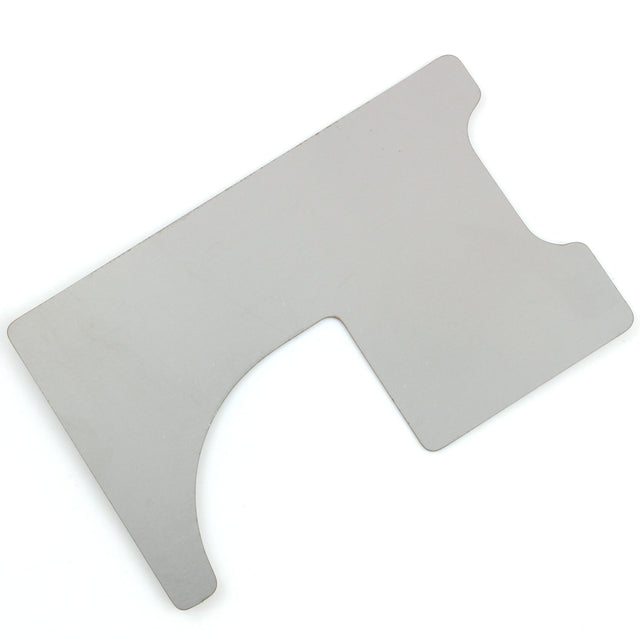 Lokko credit card door latch shim, a flat stainless steel card with a curved loiding edge