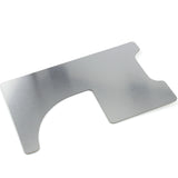 Lokko stainless latch shim laid flat, showing the curved cut-out and side notch that work the bolt