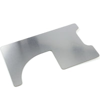 Lokko stainless latch shim laid flat, showing the curved cut-out and side notch that work the bolt
