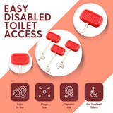 Set of 3 red Lokko Radar Keys for disabled toilets, featuring comfortable grip and icons showcasing easy access and genuine key qualities.