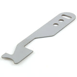 Lokko Pocket Shove-It stainless blade laid flat, showing the keyring slot, finger holes and the hooked latch-driving tip