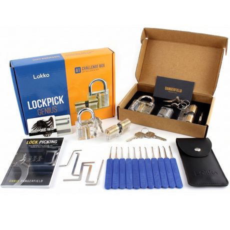 Beginners Lock Pick Set in a box: Complete Lock Pick Kit, Spy Card Kit + Practice Locks and Dummies guide by Lokko