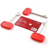 Set of 3 red Lokko Radar keys for disabled toilets with a toilet access card, featuring comfortable rubber grip handles.