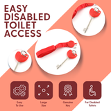 "3x LOKKO NKS radar disabled toilet keys with red grips for easy access, featuring braille identification."