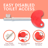 Red LOKKO Radar NKS disabled toilet key with comfortable grip, keyhole for portability, and braille, opens over 10,000 UK toilets.