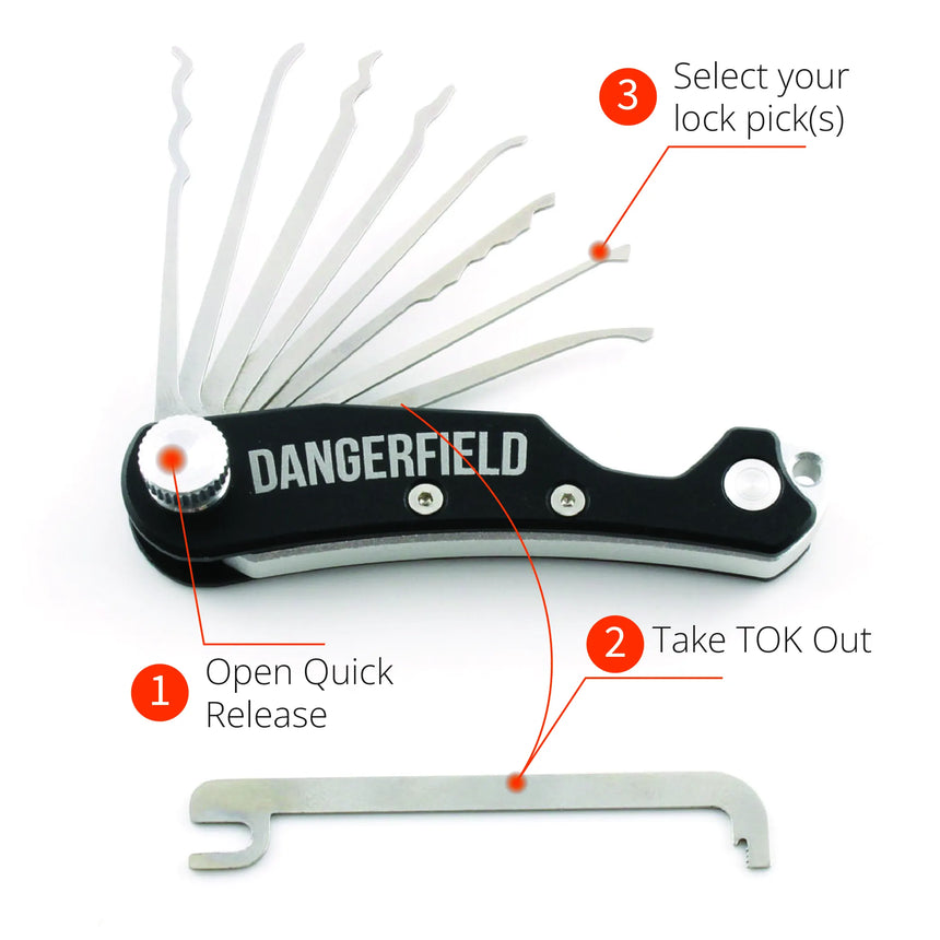 Dangerfield Skeleton Lock Pick EDC Multi-Tool with quick release and customizable lock picks for efficient covert entry.