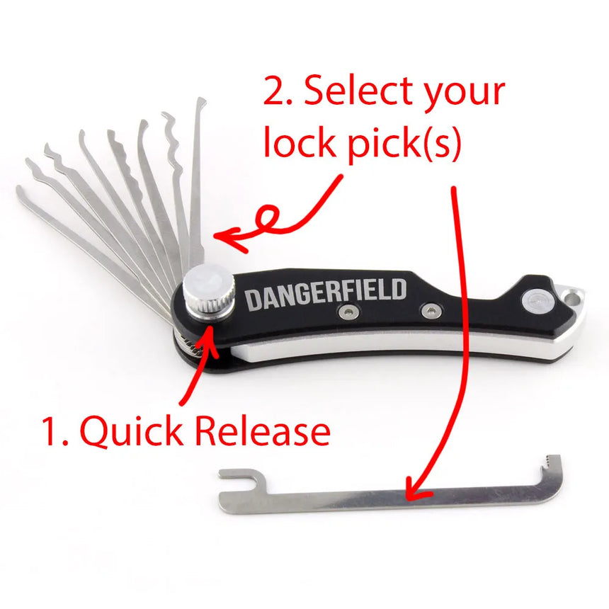 Dangerfield SKELETON Lock Pick EDC Covert Entry Multi-Tool with quick release system and customizable lock picks.