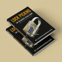 Lock Picking - The Beginners Visual Guide book covers stacked on a table showcasing lock illustrations.