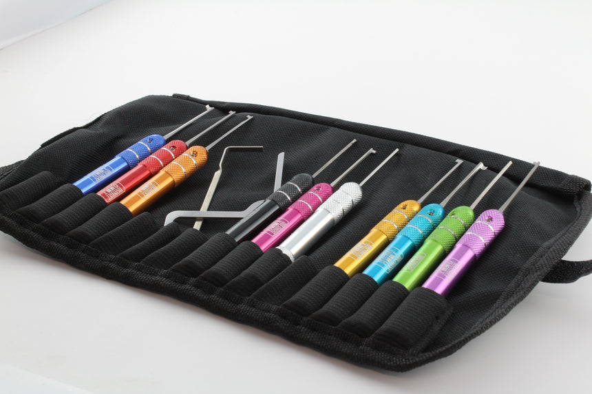 twelve piece dimple lock pick set in wrap-up case