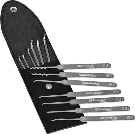 Multipick ELITE Beginner Lock Pick Set 13 piece with case, ideal for ambitious beginners learning to pick locks, designed by Christina Palmer