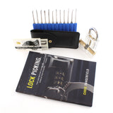 Lokko Lock pick set with picks, card (open), two locks and a how to lock pick guide